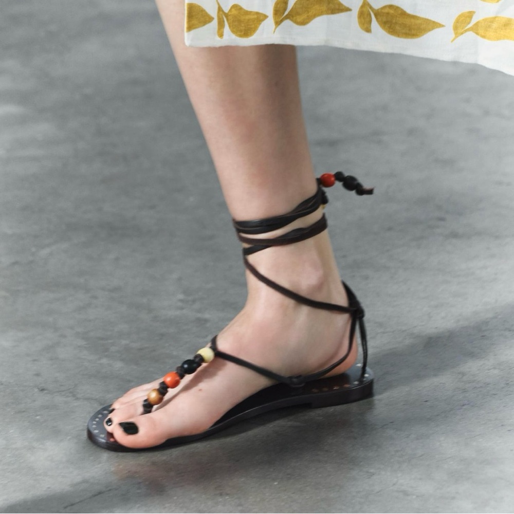 Zara Dark Brown Sandals with Beaded Accents in Suede Leather 37 (US 6.5 - 7)